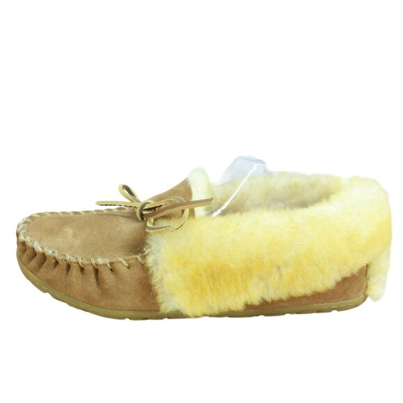 LL Bean Brown Suede Wicked Good Shearling Lined Moccasin Slippers Size11 M - Picture 1 of 9